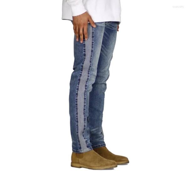 Jeans pour hommes Mélange de coton pour hommes Spandex Skinny Denim élastique Mode Casual Bande latérale Hip Hop JeansMen's Heat22