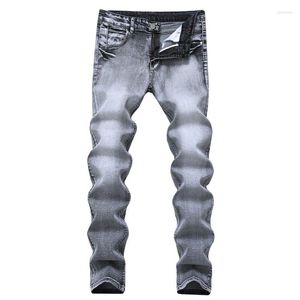 Pantalones vaqueros de moda para hombre, pantalones vaqueros ajustados para hombre, ropa informal ajustada gris desgastada para hombre, ropa Vintage para hombre