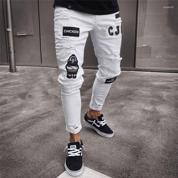 Jeans pour hommes Mode pour hommes Vintage Ripped Super Skinny Slim Fit Zipper Denim Pant Détruit Pantalon effiloché Cartoon Style gothique Pantalon