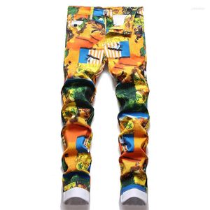 Jeans pour hommes Graffiti pour hommes Hip Hop Streetwear Impression numérique Coton Slim Stretch Youth Doodle Denim Pants