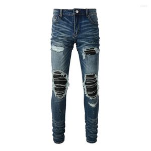 Jeans pour hommes Mode de rue de haute qualité pour hommes Déchiré Bleu clair Distressed Stretch Slim Fit Trous endommagés Tie Dye Bandana Skinny