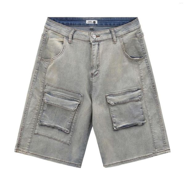 Pantalones vaqueros de hombre High Street Vintage Cargo Short Loose Fit Retro Hip Hop Denim Shorts Moda Streetwear Bottoms Washed