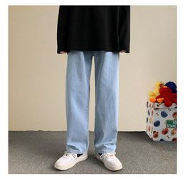 Jeans homme Hip Hop ample automne Streetwear droit Baggy pantalon large jambe homme marque pantalon bleu clair