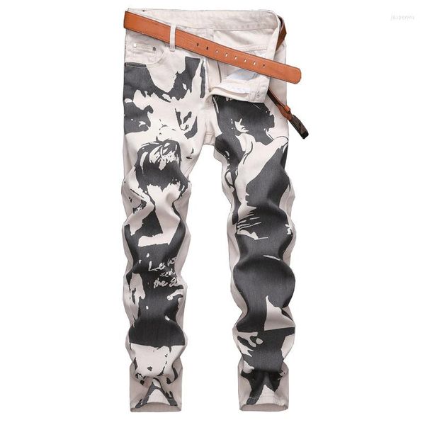 Pantalones vaqueros para hombre Pantalones de mezclilla rectos delgados pintados con pintura caqui de moda para chica