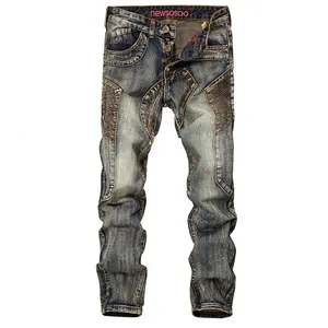 Jeans pour hommes pantalons pour hommes épissage Jean Denim pantalon motard haute qualité mâle droit décontracté concepteur beaucoup multi-poches pour hommes