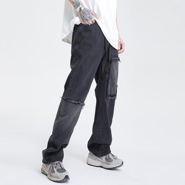 Jeans para hombres Patched Leg Street Dress Pantner Pantner Pantalones de mezclilla Hip Hop Mendigo