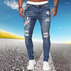 Jeans pour hommes en jean pour hommes déchirés de streetwear bleu déchiré, pantalon de crayon skinny 2023 Biker Hombre décontracté