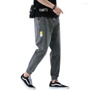 Jeans masculin slim ajustement slim small tie-up marque de mode streetwear streetwear homme coréen pantalon en jean droit lâche