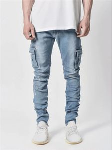 Jeans pour hommes couleurs masculines multi-poches maigres pour l'automne et l'hiver
