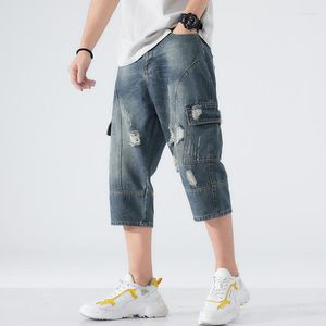 Jeans pour hommes Short cargo déchiré d'été pour hommes avec de grandes poches
