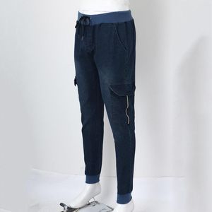 Jeans pour hommes pantalons de survêtement pour hommes coupe ajustée taille élastique lâche de haute qualité solide décontracté poche à fermeture éclair cordon Cargo pantalon pantalon
