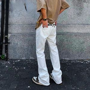 Jeans pour hommes Vêtements Y2K pour hommes Pantalons évasés blancs imprimés Pantalons en denim Streetwear évasés Baggy Hip Hop Skinny pour hommes