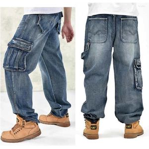 Jeans masculin Homme Hip Hop Big Pockets Skateboard pour un pantalon de jean surdimensionné en vrac Taille 30-46
