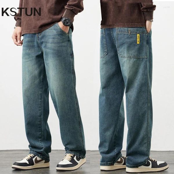 Jeans masculin pantalon homme baggy large jambe estivale droite ajustement bleu bleu denim streetwear poches de mode