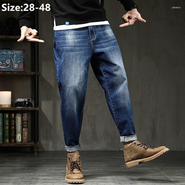 Jeans pour hommes Hommes Noir Denim Bleu Crayon Lâche Stretch Garçons Plus La Taille Grand 42 44 46 48 Pantalon Taille Haute Cool Cowboy Pantalon Classique