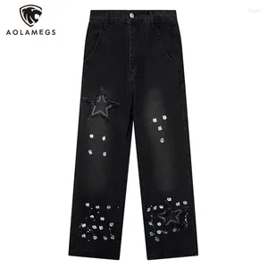 Jeans pour hommes hommes noirs étoiles à cinq points éclaboussures de conception d'encre denim pantalon américain rétro rue punk large pantalon droit unisexe