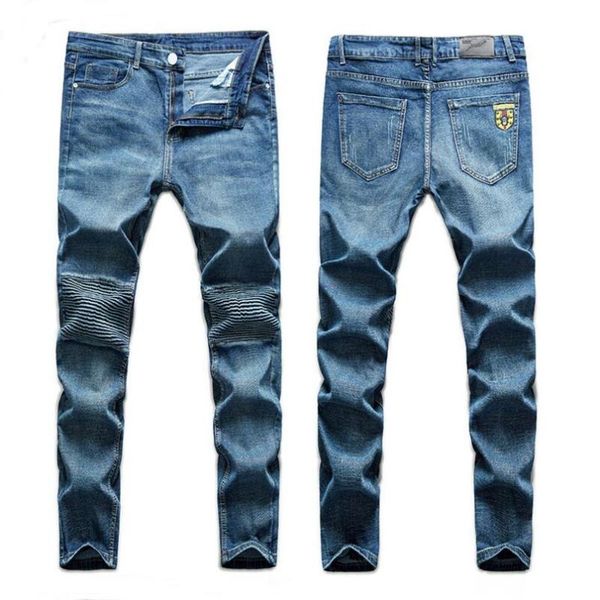 Jeans pour hommes hommes bleu mâle Stretch Fit Denim longs plis pantalons bonne qualité droite Slim pantalon taille 40