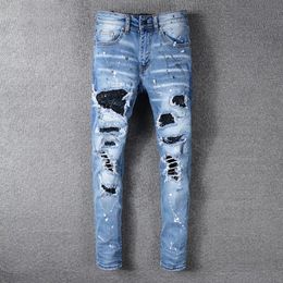 Jeans masculin marque Blue Elastic détruite de motards déchirés pantalons brisés pantalon hip hop skinny homme 563