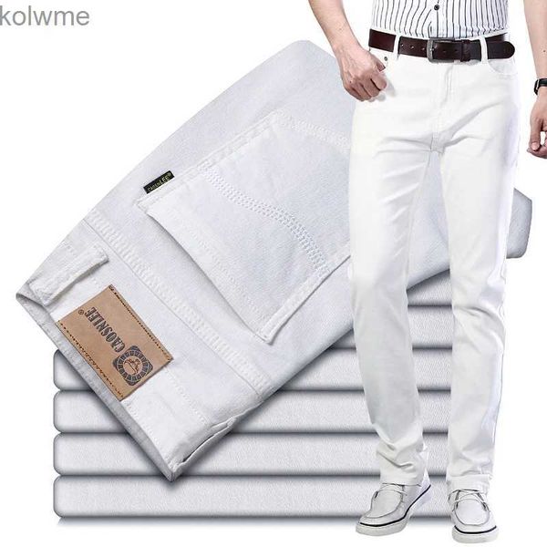 Jeans pour hommes Hommes marque mode blanc jean affaires décontracté Style classique coupe ajustée pantalon doux mâle marque avancée Stretch pantalon rouge kaki YQ240205