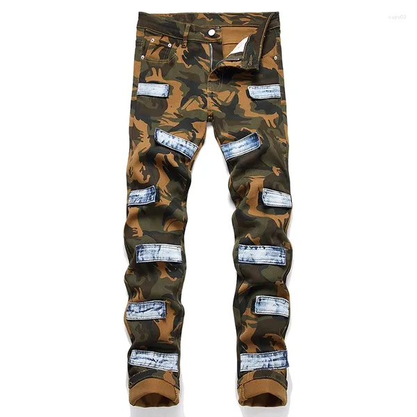 Jeans pour hommes Hommes Camouflage Imprimer Patchs Slim Stretch Denim Pantalon Printemps Automne Casual Pantalon Militaire