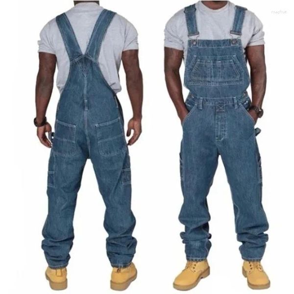 Heren Jeans Mannen Cargo Jumpsuit Big Size Vintage Pocket Denim Bib Overalls Homme Casual Verstelbare Bretels Lange Broek Streetwear