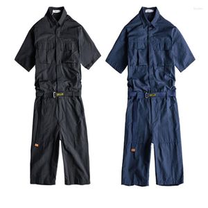 Heren jeans mannen vracht overalls punkstijl hiphop zakken broek losse massieve korte mouw rompers shorts jumpsuit streetwear