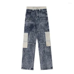 Jeans pour hommes Vêtements pour hommes 2022 Conception de poche de couture de couleur contrastante Outillage personnalisé Casual Old Straight Nine Pants Tide Brand