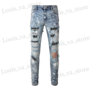 Jeans masculins jeans de jean étiré en cristal stilly stretch des pantalons en détresse des pantalons en détresse déchirés T240411