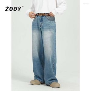 Jeans pour hommes hommes Denim Baggy pantalon pour homme Hip Hop coréen Streetwear Y2k Raver ample tout Match bleu droit jambe large