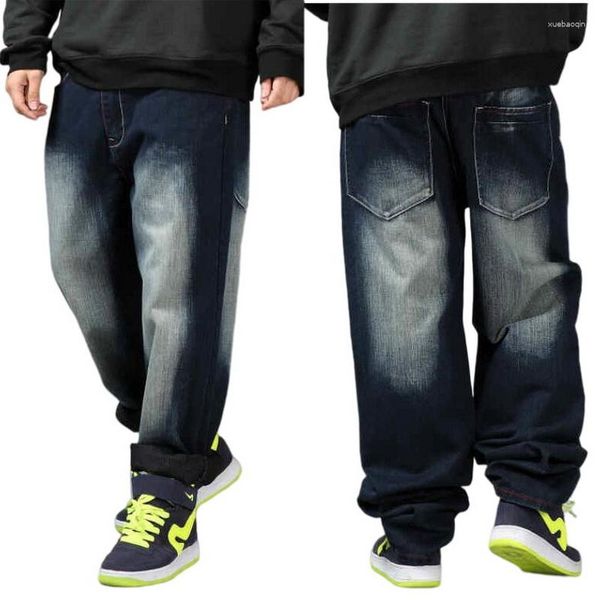 Hommes Jeans Hommes Denim Baggy Pantalon Hip Hop Lâche Pour Coton Bleu Jean Extra Large 36 38 40 42 44 46