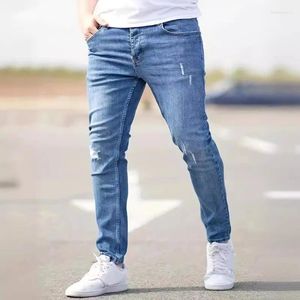 Heren jeans mannen denim gescheurd magere stretch vintage wide been broek casual soild mannelijke kleding streetwear broek