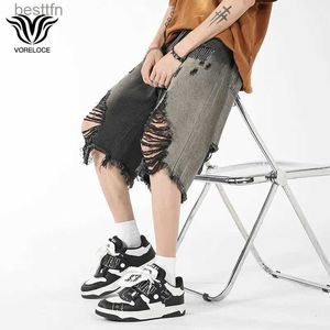 Jeans para hombres Pantalones cortos de mezclilla para hombres Clásicos unisex Hombres Harajuku Vintage Punk Streetwear Vintage Loose Ripped Distressed Tasse Summer Shorts JeansL231208