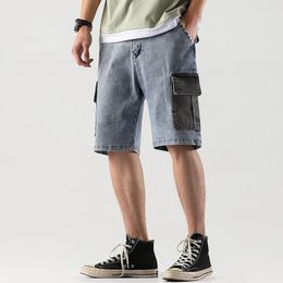 Jeans pour hommes hommes denim shorts joli streetwear taille élastique culotte mâle grande poche décontracté demi-jean été cargo