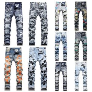 Heren Designer Jeans Borduren Hip Hop Joker Denim Broek Heren Gebroken Gat Patch Elastische Slanke Voeten Potloodbroek