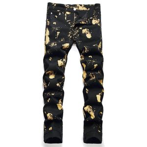 Heren jeans mannen digitale print denim mode patroon geschilderd stretch broek slanke magere taps toelopende broeken's