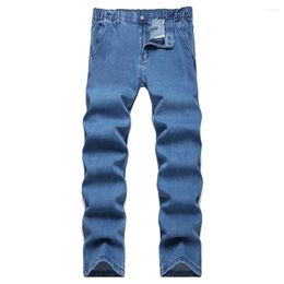 Jeans pour hommes hommes élastiques denim élastique denim classique pantalon de jambe large bleu.