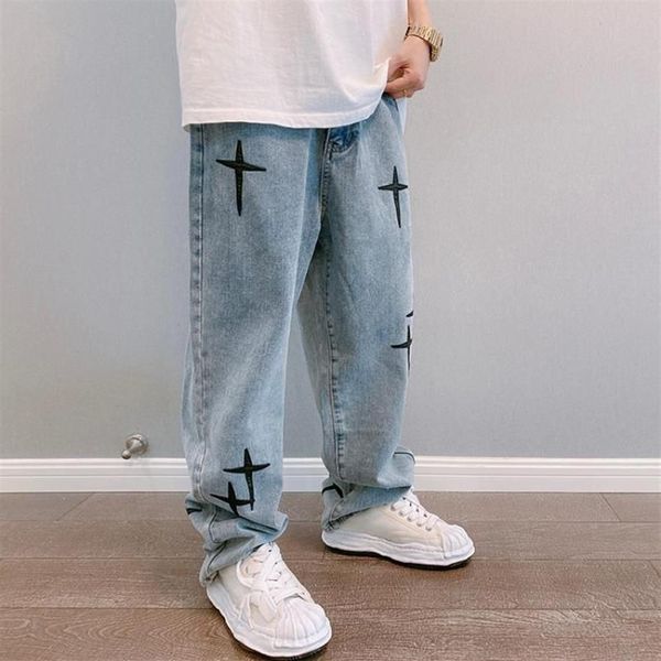 Jeans pour hommes Hommes Emo Harajuku Streetwear Alt Femmes Hip Hop Large Jambe Baggy Denim Pantalon Grunge Graffiti Pantalon Taille Basse Y2k C187U