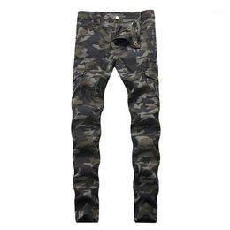 Heren Jeans Heren Europese en Amerikaanse Folds Slim-fit Trendy Multi-pocket Broek Army Green Long