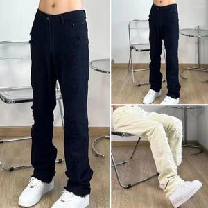 Jeans pour hommes hommes fared élégant déchiré couleur unie taille moyenne tissu respirant pour hip hop streetwear décontracté