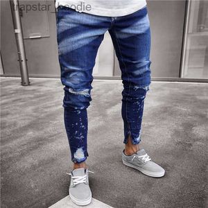 Jeans pour hommes Hommes Mode Hight Street Ripped Jeans Pantalons Streetwear Peint Denim Pantalon en détresse Cheville Zipper Lavé Taille S-XXXL L2309119