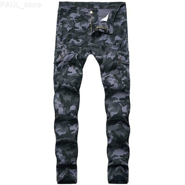 Jeans pour hommes Mode homme multi-poches hommes armée pantalon vert jeans longs plis européens et américains Slim fit L230724