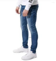 Heren jeans mannen mode dunne rek blauwe high street kwaliteit katoen spandex elastische Jean