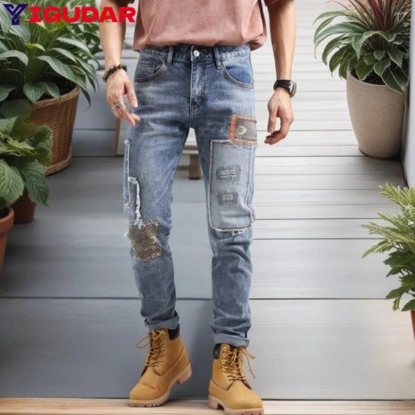 Jeans para hombres Hombres de moda Aperando ropa de calle Male usa agujero rasgado Pantalones de mezclilla de mezclilla