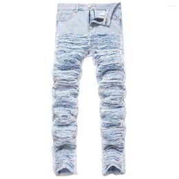Jeans pour hommes Hommes Fringe Denim Bleu clair déchiré en détresse Pantalon détruit Streetwear Patchs Patchwork Pantalon ample