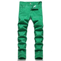 Heren jeans heren groen digitale gedrukte y2k letters slogan adelaar patroon broek streetwear slanke taps toelopende stretch denim broek 230309