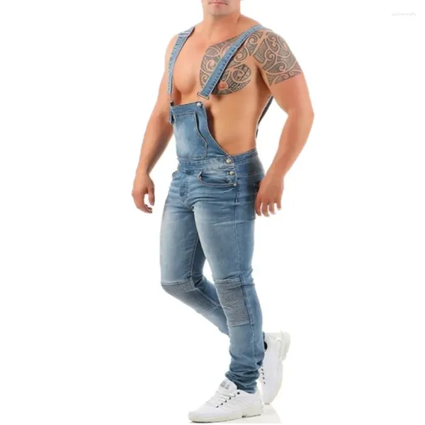 Jeans para hombres Hombres Halter Denim Rompers Tear Up Ropa de trabajo Monos Monos de alta calidad Bib Suspender Pantalones