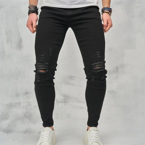 Jeans para hombres Hombres Hip Hop Hip Hop elegantes pantalones machos delgados Pantalones de mezclilla de algodón de algodón casual