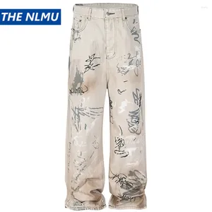 Jeans pour hommes hommes Hip Hop Baggy Graffiti imprimé pantalon en jean droit des pantalons de mode street