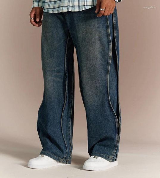 Jeans para hombres Hombres Hip Hop Pantalones de mezclilla Lavado original Blue Wave Pierna ancha Moda Marca Otoño