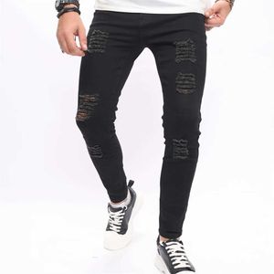 Jeans masculin hommes trous hip hop stretch skinny crayon jeans pantalon en détresse haut strt élégant pour hommes pantalon denim y240507